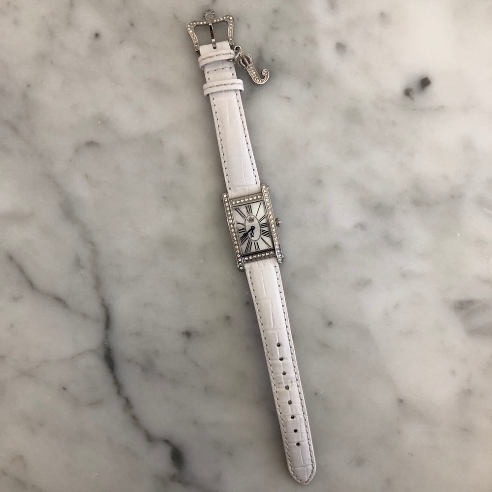 Juicy Couture White Leather Band Watch W/Crystals